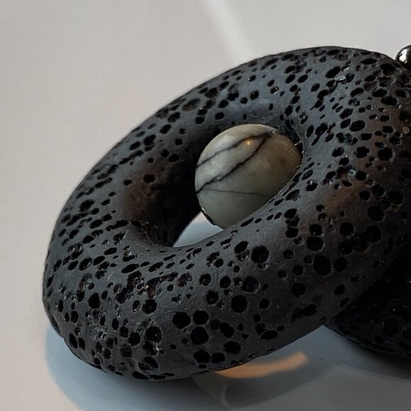 Black Lava & Spider Web Jasper Donut Earrings - Picture 9 of 10